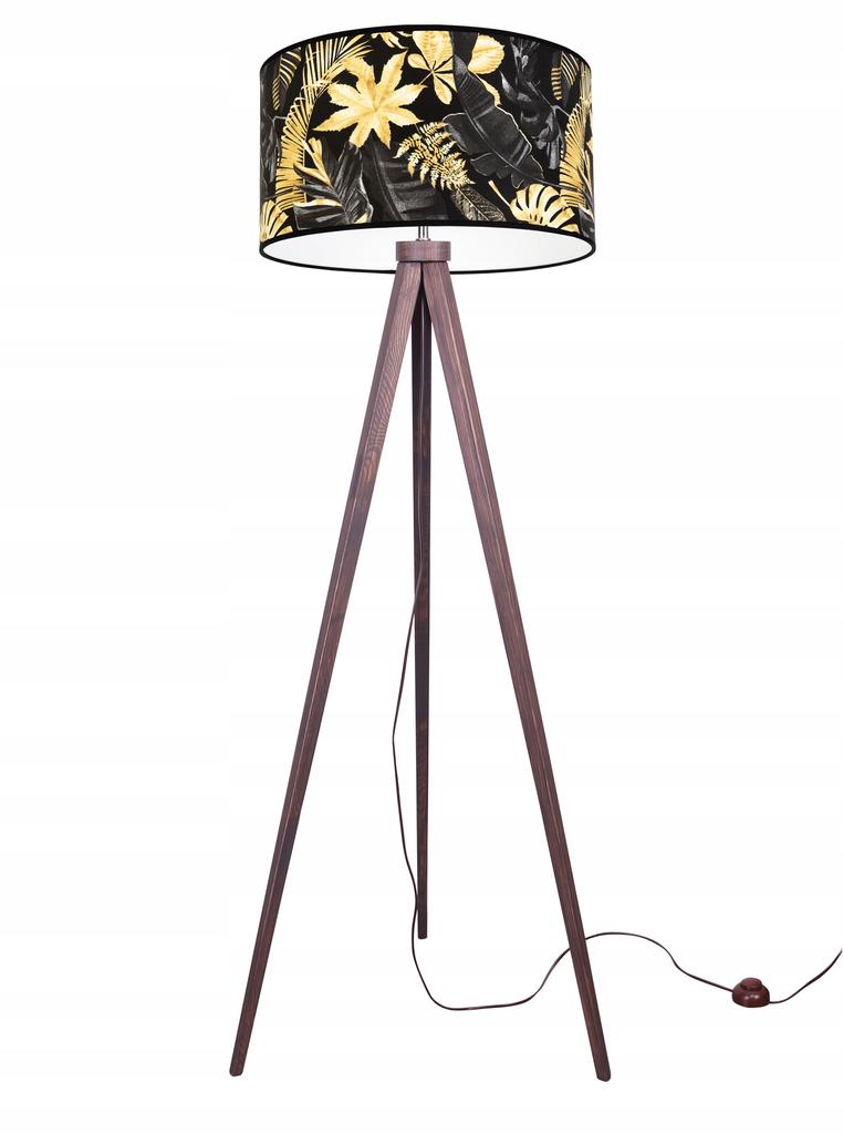 Stehlampe Dreibein Lampenschirm Goldene Blumen LED