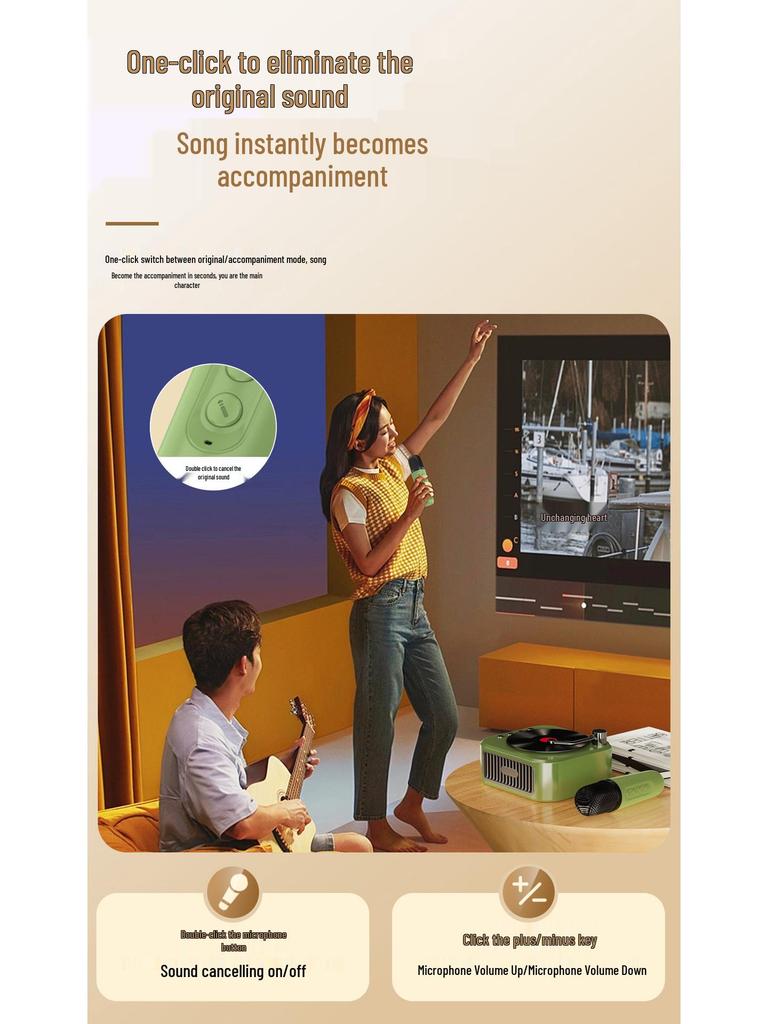 Retro Vinyl Record Player with Bluetooth Speaker & Wireless Microphone - Ultra-Small & High-Quality, Perfect Festival Gift