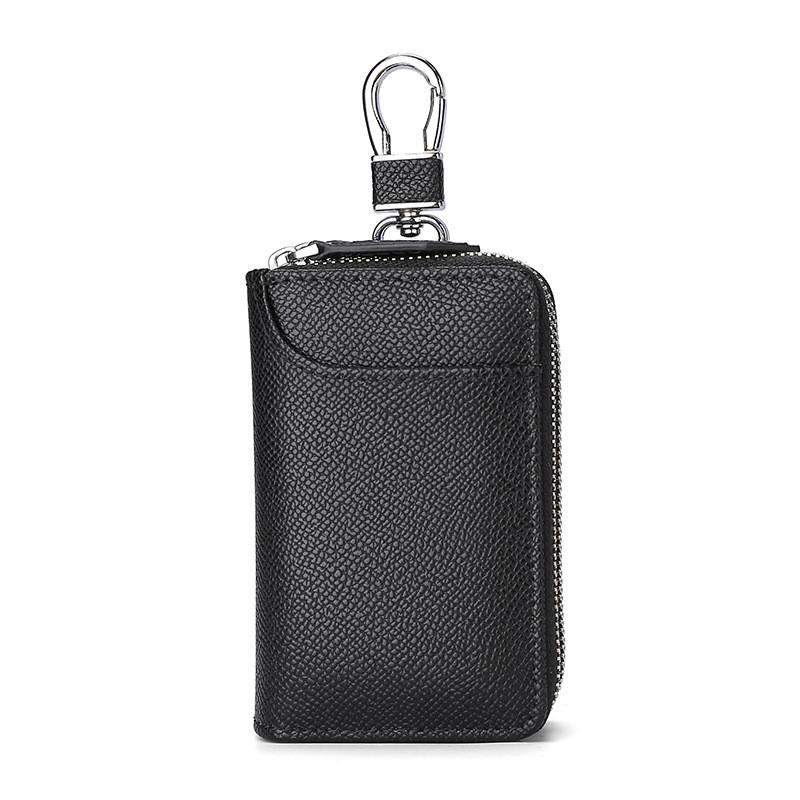 Leather Key Wallet With Double Zipper And Anti Fingerprint Protection For Daily Use