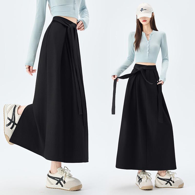 Strappy Flowy Women's A-line Bodycon Midi Skirt with High Waist & Back Slit - Spring 2026
