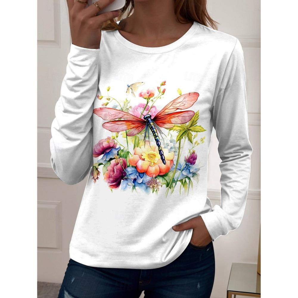 

Women s T-Shirts Floral Graphic Butterfly Tees Fashion Stylish Long Sleeve Crew Neck Regular Tops Summer Casual Pullover XL