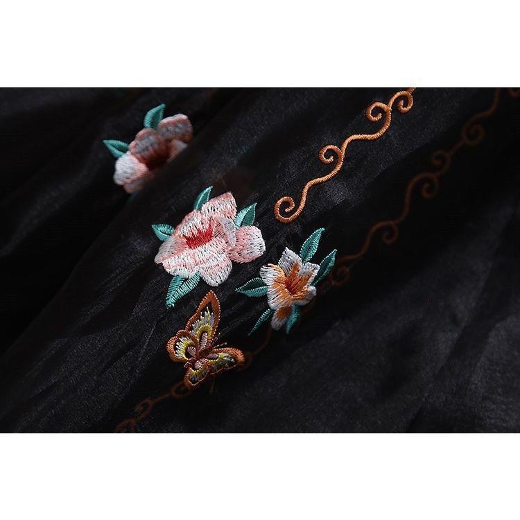 2023 Vintage Chinese Embroidered A-line Midi Skirt