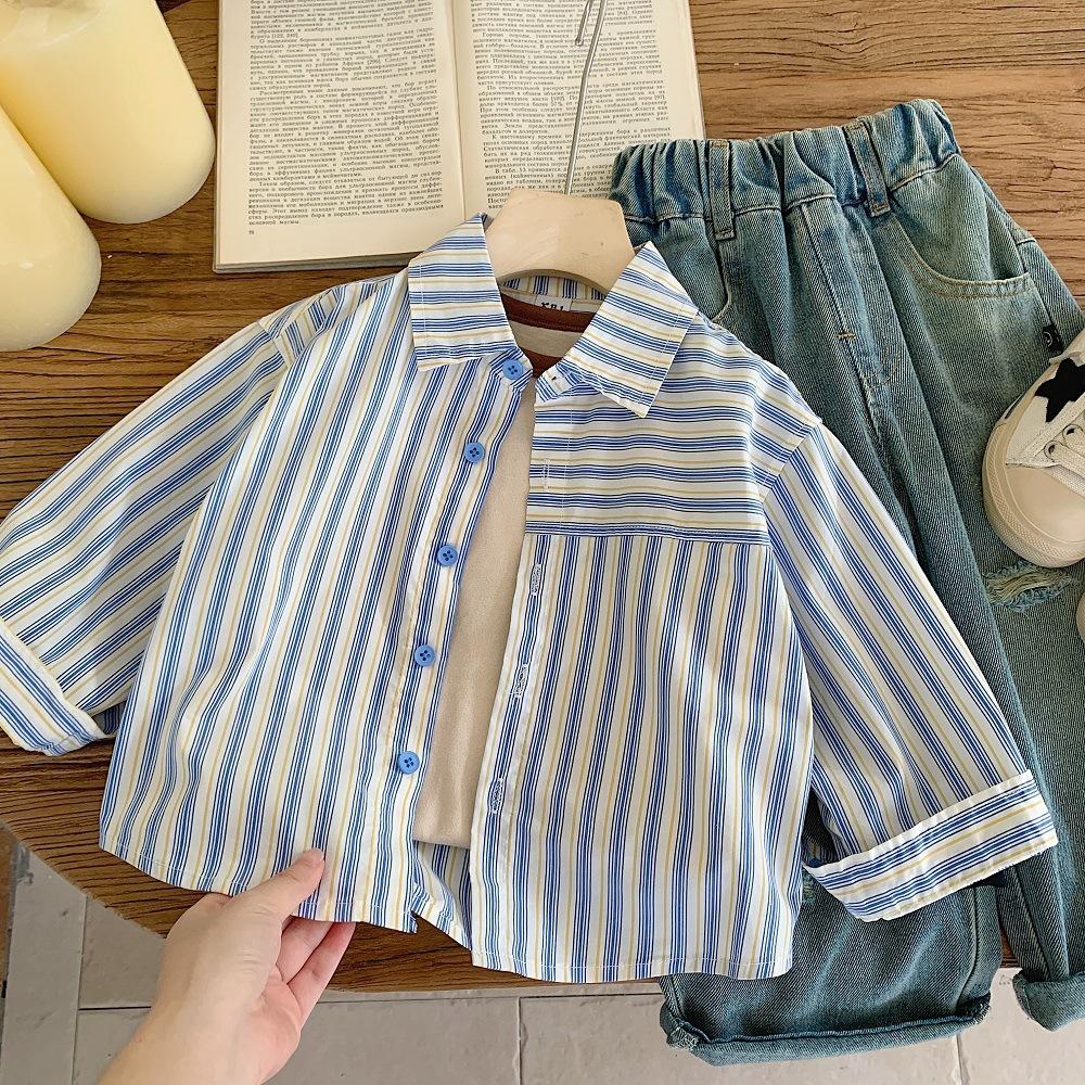 Boys 2-8 Years Long Sleeve Striped Casual Shirt for Spring Autumn