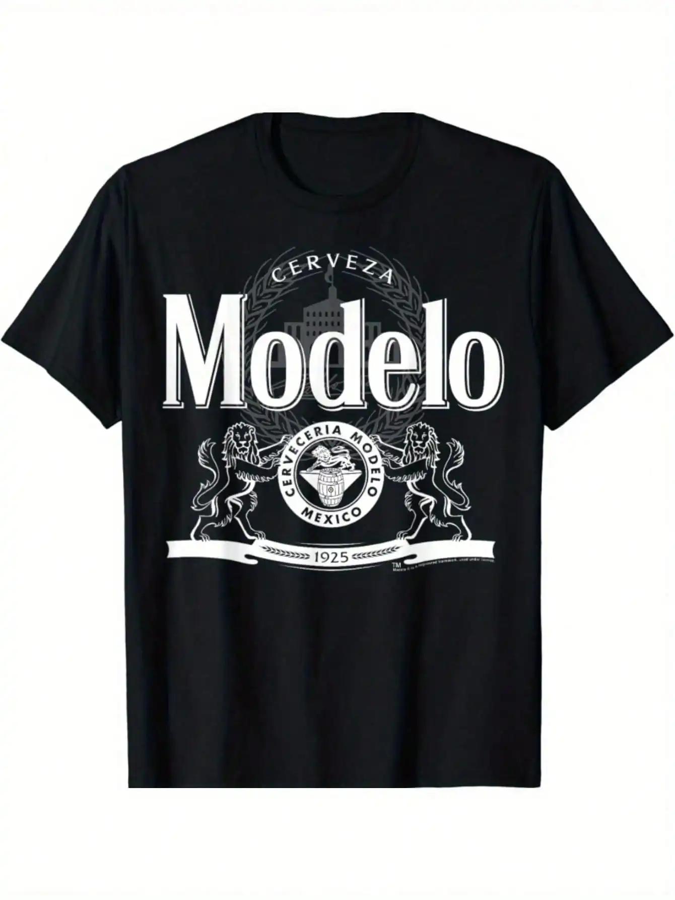 Classic Graphic Logo T Shirt Classic Modelo Logo Graphic TShirt 100 Cotton Crew Neck Tee With Geometric Pattern S