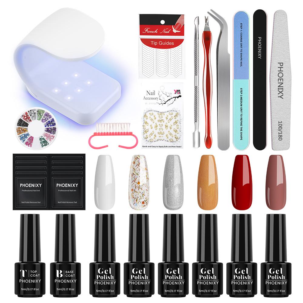 PHOENIXY UV LED Nail Lamp Nail Dryer Varnish Gel Nail Polish Set Manicure Kit Base Top Coat and Soak-off Nail Art Tool Sets Starter Kit