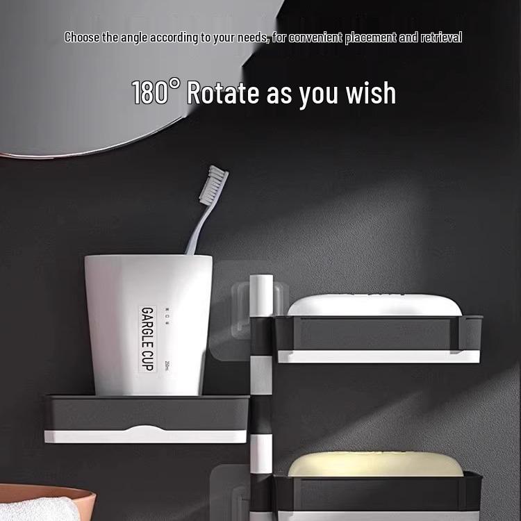 Rotating Wall-Mounted No-Drill Soap Holder and Bathroom Shelf