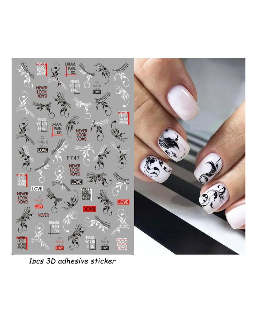 Autocollants 3D pour Nail Art, lignes ondulées abstraites colorées, décalcomanies à fleurs et feuilles florales, décoration d'ongles