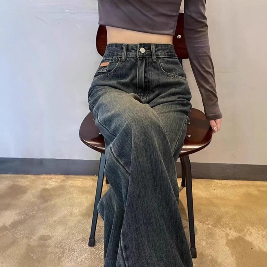 Women's High-Waisted Retro Wide-Leg Jeans - Autumn/Winter 2024 Collection, Loose Fit, Straight-Leg Design
