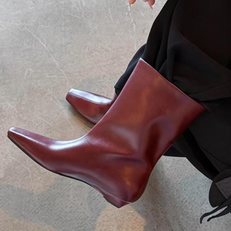 Low Heel Single Boots Autumn New Square Toe Splice Cover Foot Soft Sole Anti-Slip Wear-Resistant Short Boots