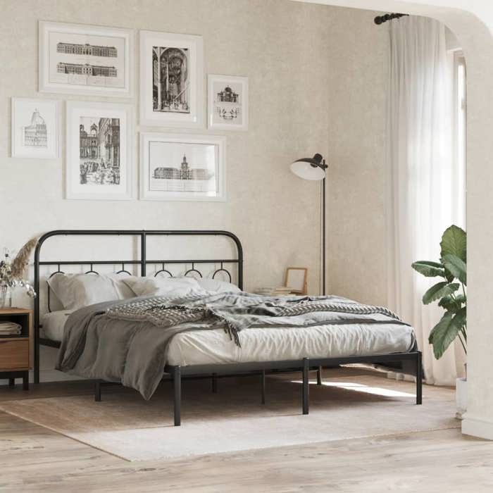 VidaXL Cadre de lit métal sans matelas avec tête de lit noir 135x190cm 377116