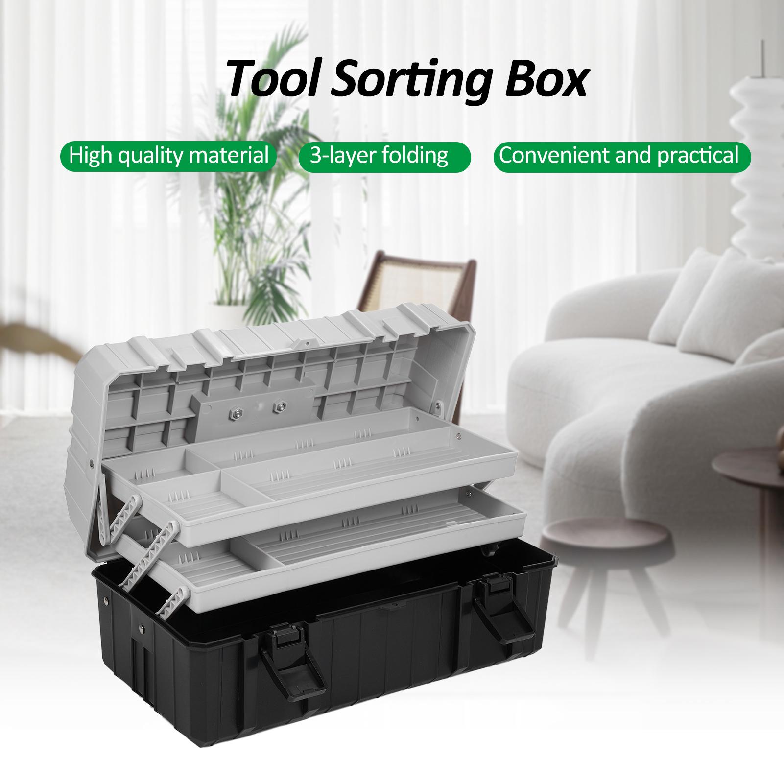 Toolbox, Three-Layer Thickened Large Toolbox Toolbox with Gray Lid and Black Bottom 40 * 21 * 18.5cm Tool Box