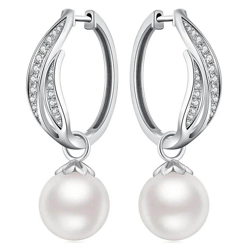 925 Silver Light Luxury Pearl Micro Inlaid Zircon Geometric Earrings Elegant and High-end, Personalized Temperament Jewelry