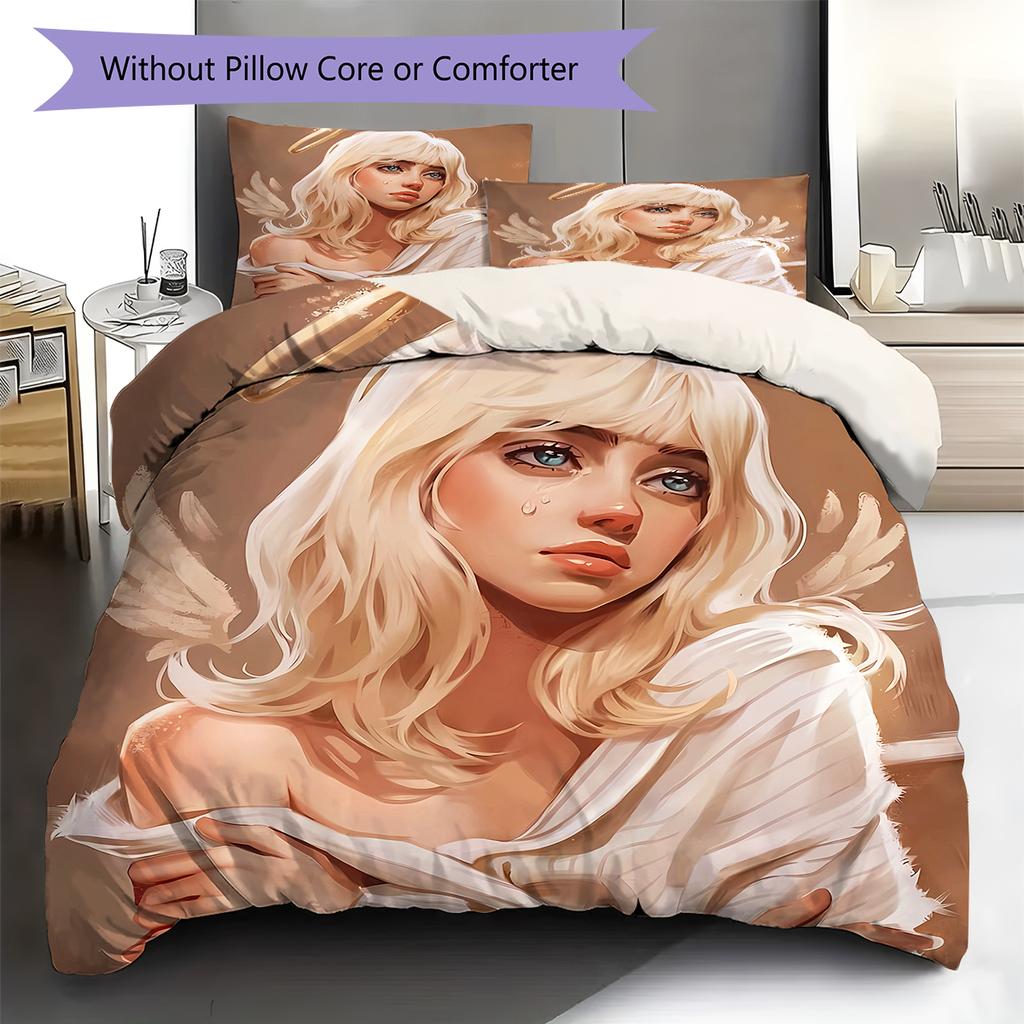 Billie Eilish Pattern Bedding,Quilt Set Quilt Cover Pillowcase Home Birthday Gift (1 * Duvet Cover + 2 * Pillowcase, Without Core)