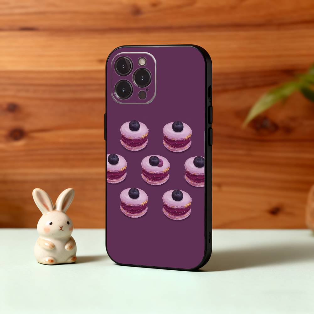 Yummy Macaron Colorful Phone Case For iPhone17,16,15,14,13,12Plus,Pro Max,XS,5G Soft Silicone Black Cover