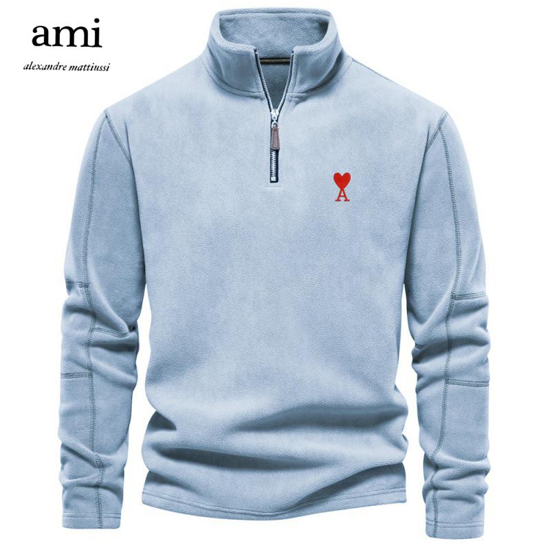 

AMI Чоловіча осінньо-зимова новинка з вишивкою, комір-стійка, напівзастібка, світшот із довгими рукавами, модний повсякденний флісовий топ M