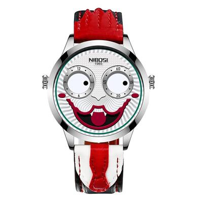 Reloj de Cuarzo Genérico Joker Moda Cool Cara de Payaso Todas las Ocasiones 30m Resistente al Agua Reloj de Acero Inoxidable, Blanco Rojo Negro