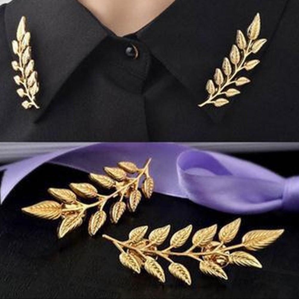 Rhinestone Brooch Leaf Jewelry Metal Brooch Collar Brooch Golden Leaves Collar Pin Unisex Wear
