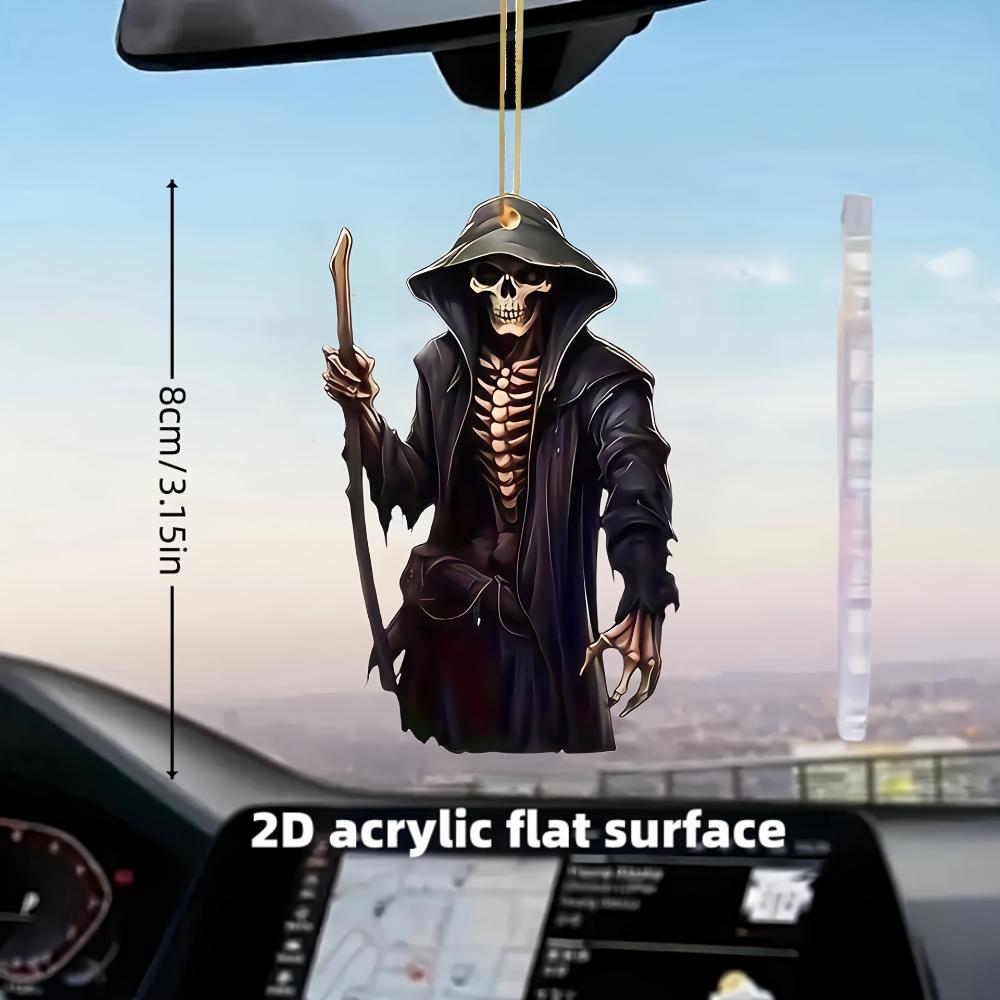 2D Flat Crystal Car Pendant, Decoration for Rearview Mirrors, Backpack or Keychain, Suitable for Halloween and Reaper Decorations