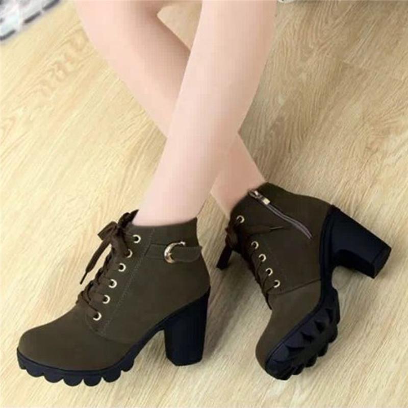 Winter Women Pumps Boots Women Pumps Side Zipper Pumps Pu Sequined High Heels Zapatos Mujer Lace -Up Platform Rubber Shoes Boots