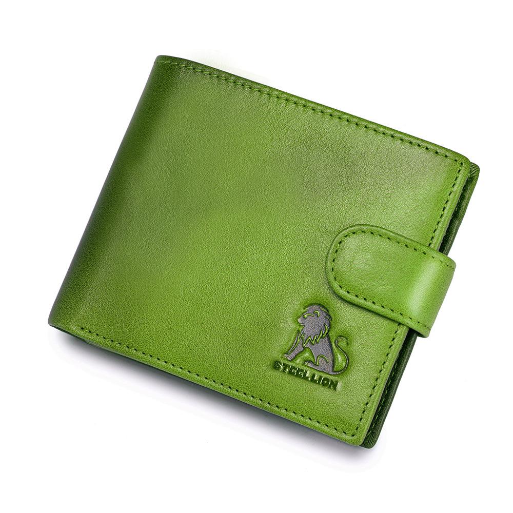 Portofel bărbătesc vintage din piele LAOSHIZI – Blocare RFID Buzunar pentru monede cu capsă 12+ sloturi pentru carduri Piele de vacă premium verde