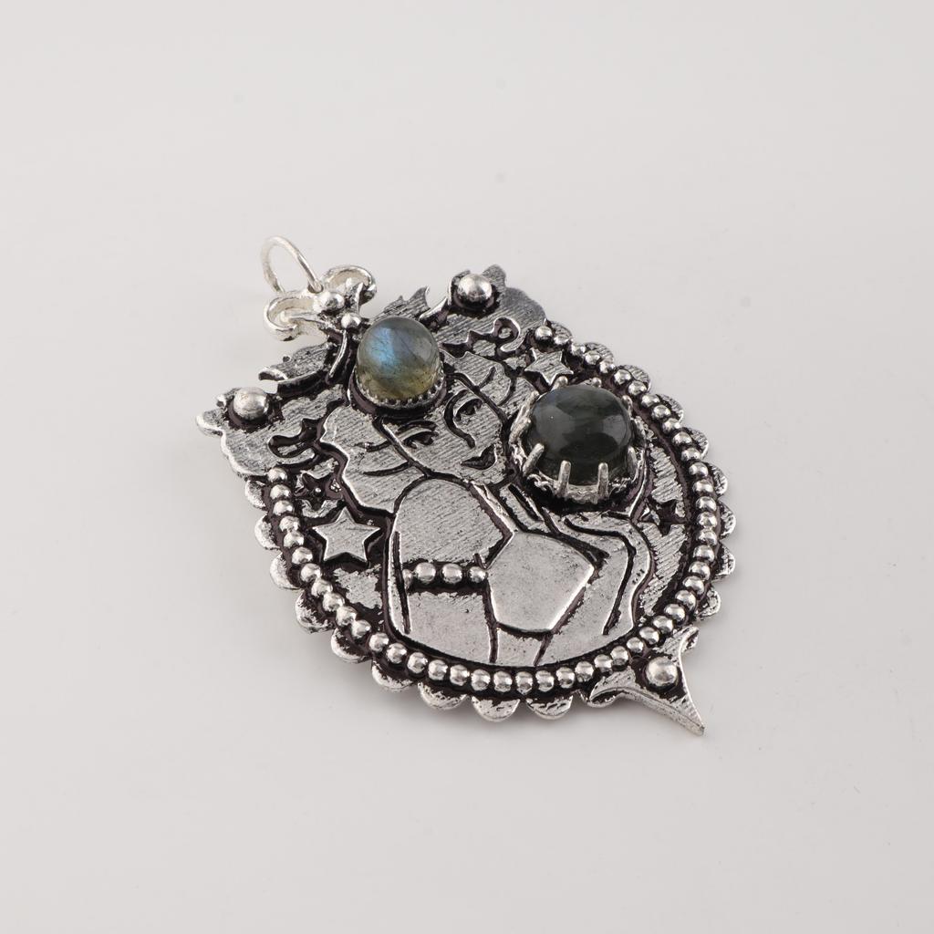 Natural Labradorite Gemstone 925 Sterling Silver Handmade Jewelry Pretty Necklace Pendant 1.9" For Women CP-44-32