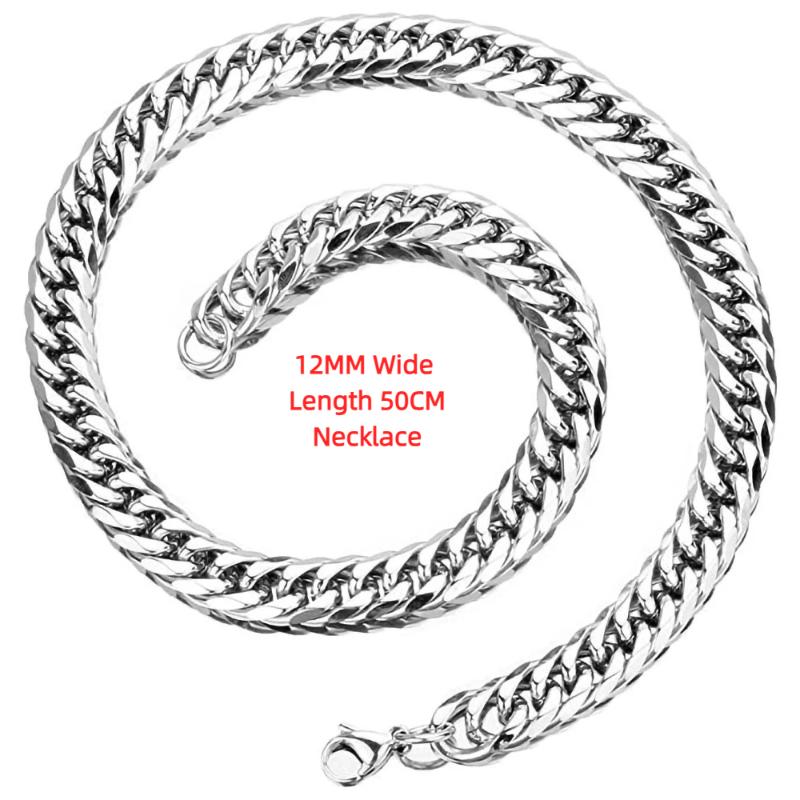 Stainless Steel Cuban Link Chain Silver Color Necklace Bracelet For Men Jewelry 8/10/12/14Mm Width Hip Hop Punk Accessories