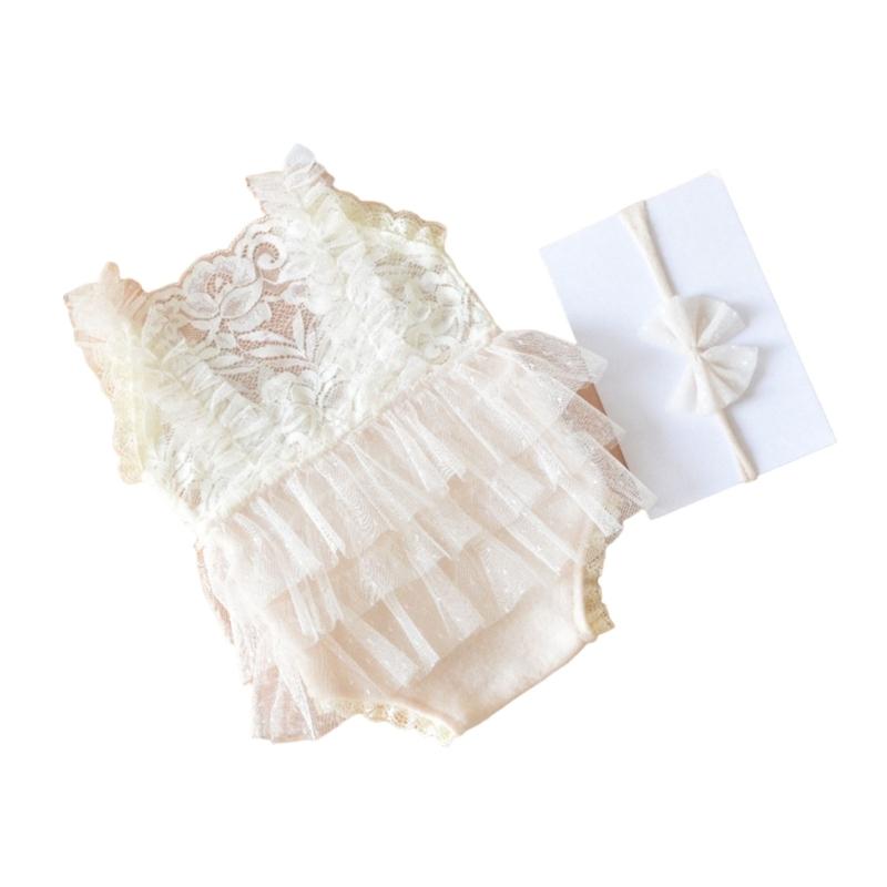 Baby Photography Props Lace Romper and Bowknot Hairband Outfit Photo Shoot Clothes Baby Photography Costume Clothing
