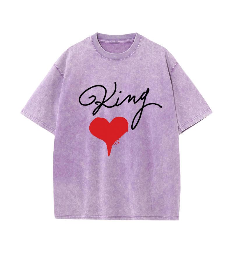 2025 Summer 100% Cotton Washed Old Craft Oversized T Shirt Big Size O-neck Oversized Men T Shirt King Letter Printing