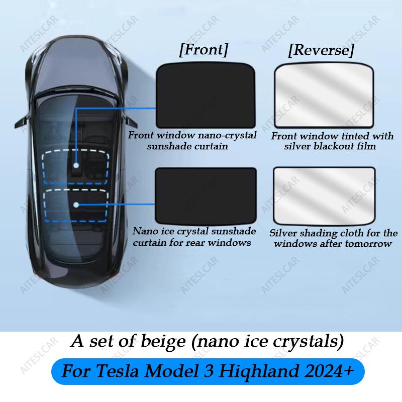 Sunroof Sunshades For Tesla Model 3 Highland 2024 Model Y Juniper 2025+ Ice Cloth Buckle Sun Shade Glass Front Rear Skylight