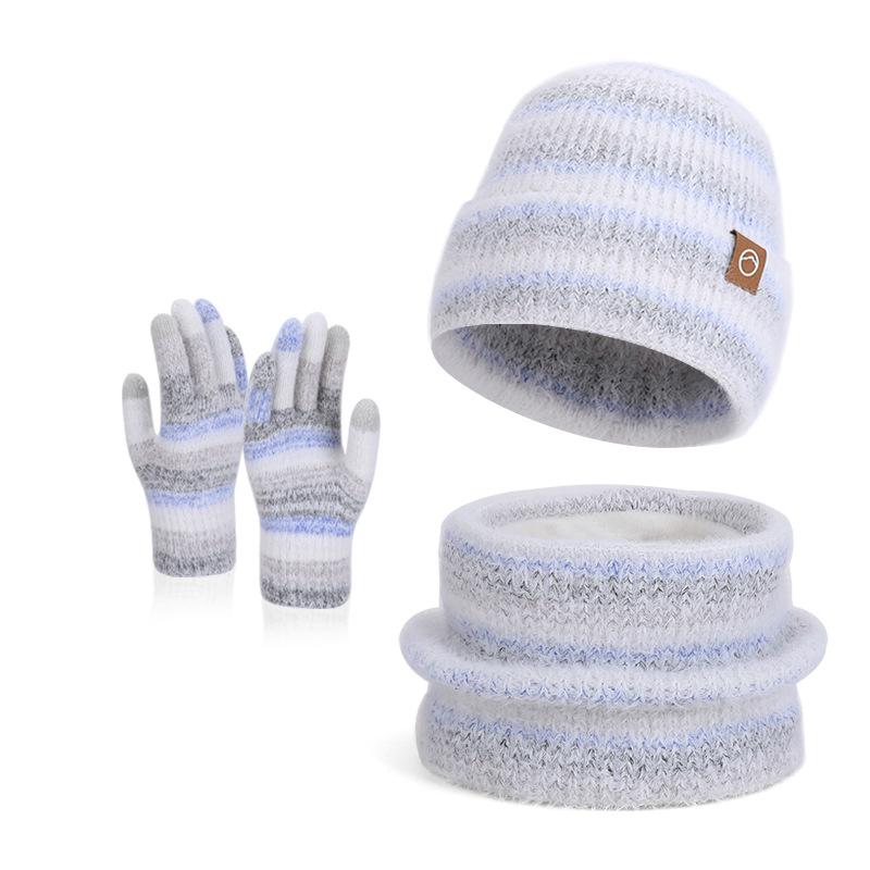 Hat Scarf Gloves Three-Piece Set Winter Outdoor Windproof Cold Warm Knitted Hat Women's Ear Guard Head Wool Hat