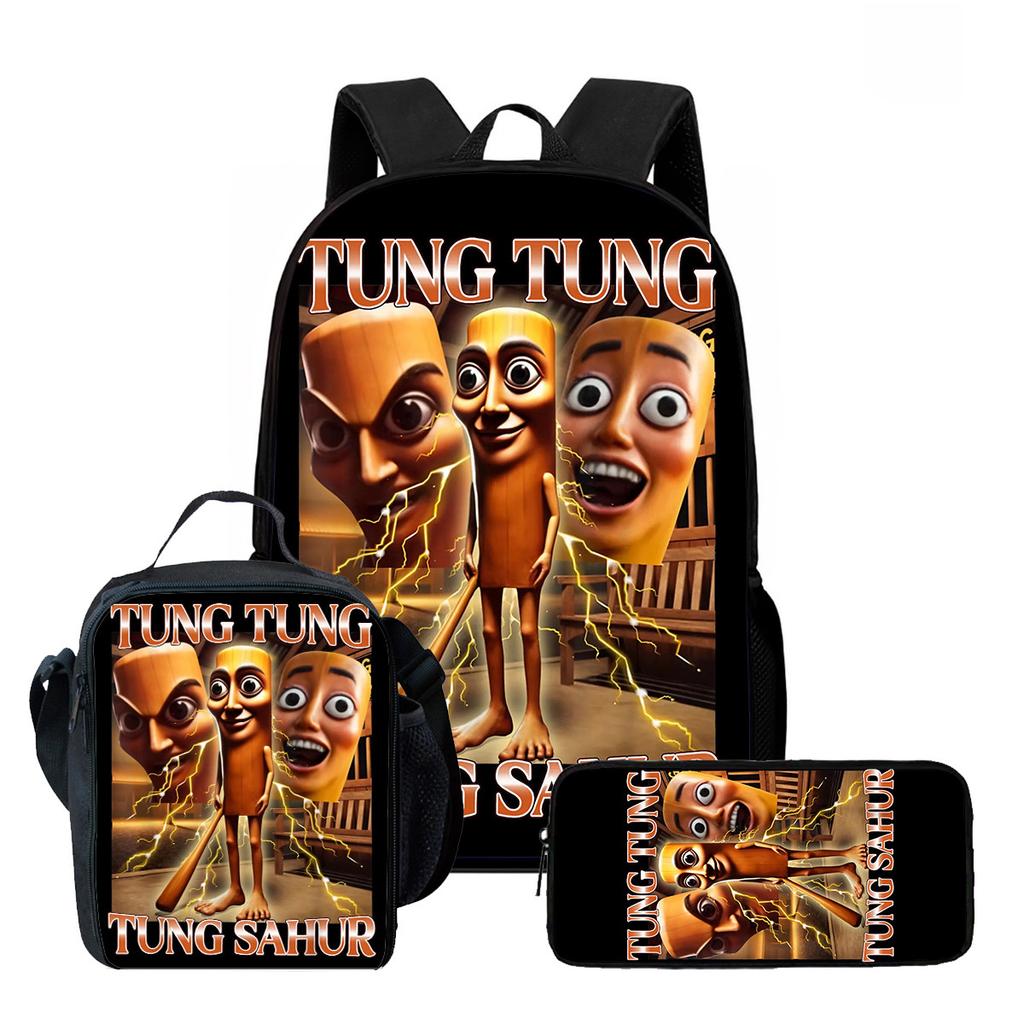 Pcs Set Brainrot Cartoon Child School Backpack with Lunch Bags ,Pencil Bags ,School Bags for Boys Girls Best Gift