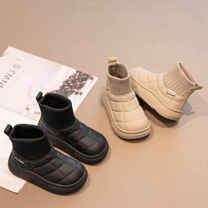 Children's Velvet Cotton Winter Socks Boots with Quilted Pattern and High Ankle Design