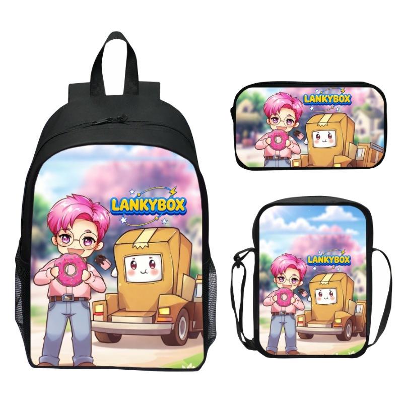 Lankybox Blocky Plüsch 3-teiliges Set Rucksack Cartoon Anime Schultasche für Kinder