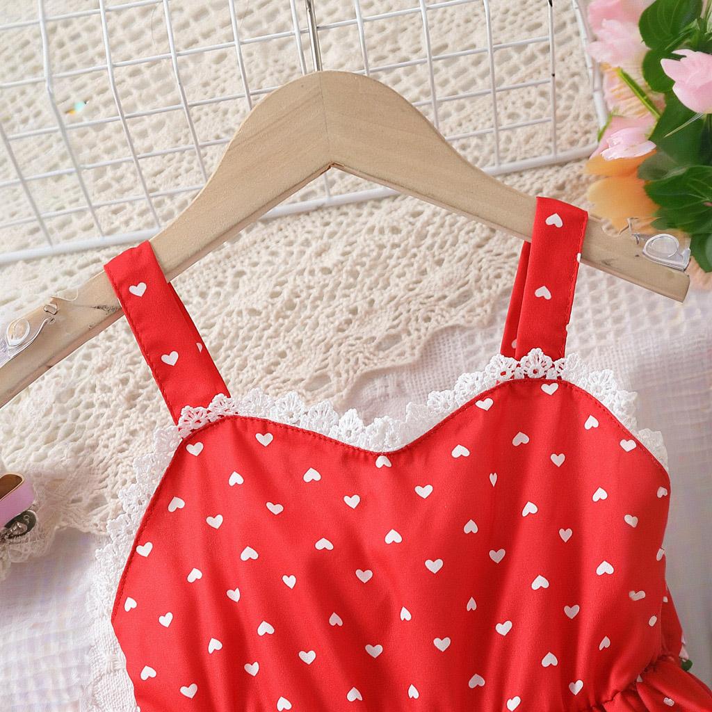 Dress For Girls 1-8Y Birthday Korean Style Fashion Lace Trim Heart Pattern Dress with Matching Bag