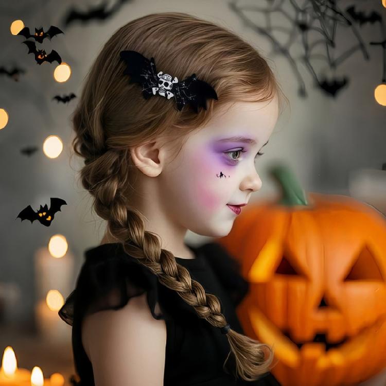 2Pcs Bright Halloween Themed Bat Skull Hair Accessories Strong Nonslip Design Barrettes For Active Individuals