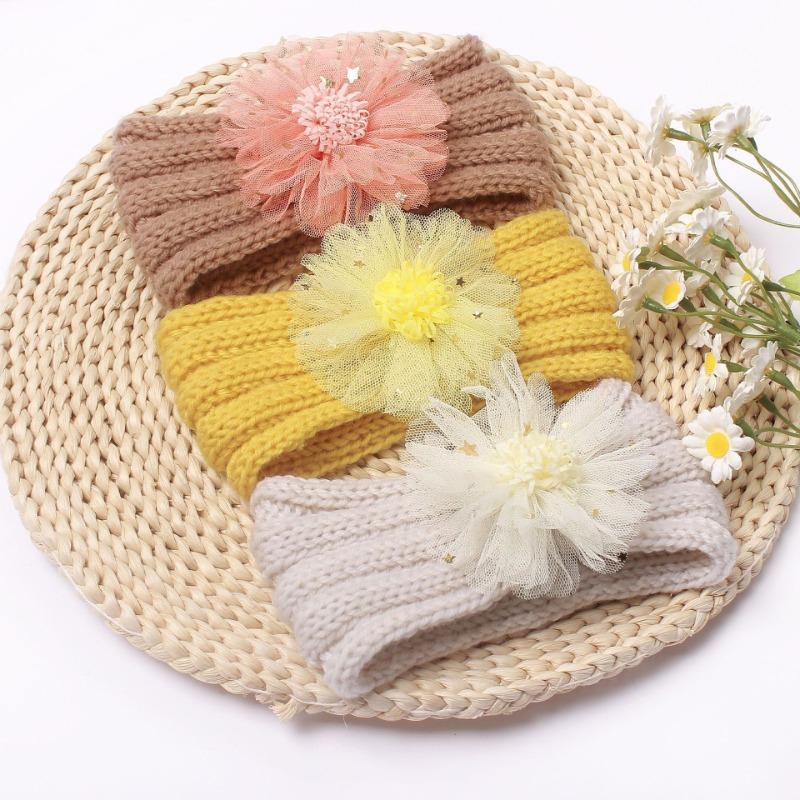 New Children's Winter Warm Headband, Cute Baby Creative Flower Headscarf, Baby Knitted Headband