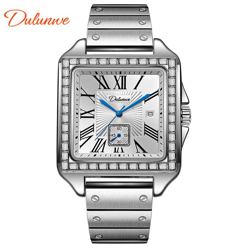 Dulunwe Fashionable Business Luxury Automatic Date Waterproof Square Dial Retro Automatic Mechanical Men's Watch