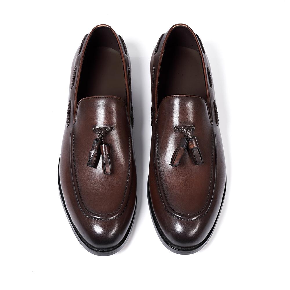 Fashion Classic Men's Genuine Leather Tassel Loafers Handmade Slip-On Casual Shoes Comfortable for Office Wedding Dressing Daily Wear