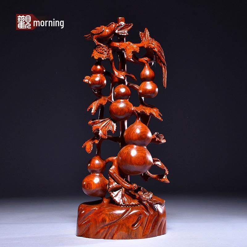 Karin Wood Carved "Five Blessings" Gourd Ornament - Chinese Root Carving Decoration, Ideal for Opening Ceremonies or Housewarming Gifts