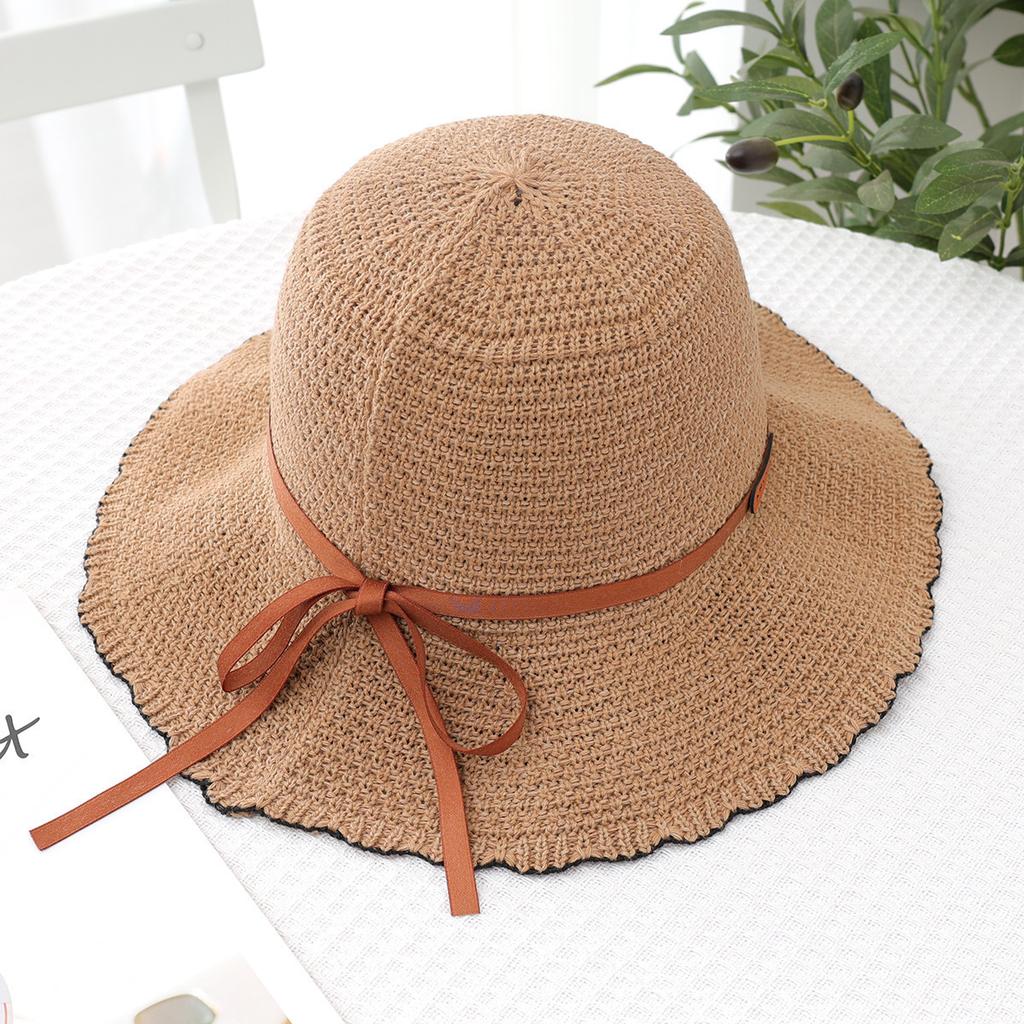 Small standard bucket hat female Korean version tide brand spring and summer knitted bucket hat Japanese streamer retro lace pot hat versatile
