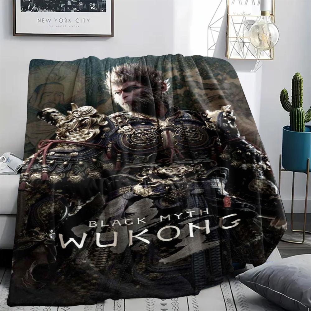 1Pc Black Myth Wukong Print Flannel Blanket, High quality Comfortable for All Seasons, Home Decor, Warmth and Comfort, Perfect for Gifts