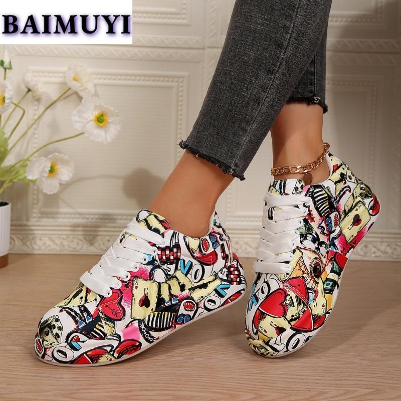 Random Graffiti Women Flats Sneakers Casual Running Shoes Winter 2025 Trend Brand New Sport Travel Shoes Hiking Mujer Zapatos