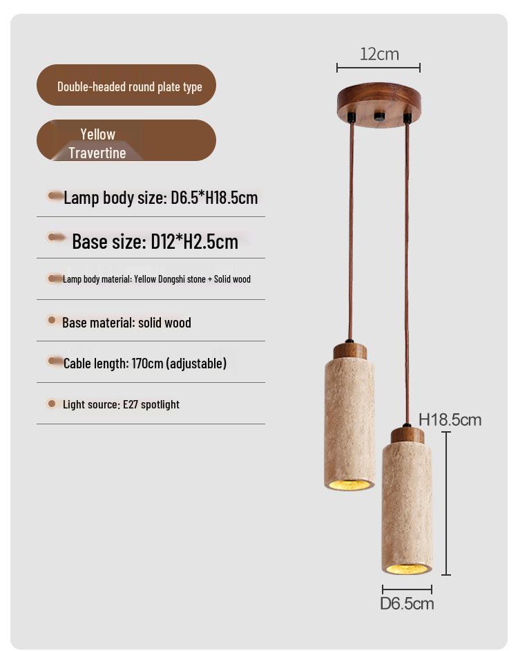 Wabi-Sabi Yellow & Black Travertine Pendant Light for Bedside, Restaurant, or Bar Counter