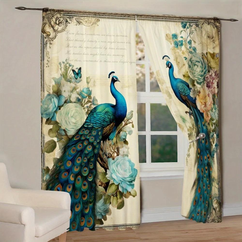 Set Of 2 Jit Floral Peacock Print Curtain Design Drapes Window Decor Home Curtains Made Polyester