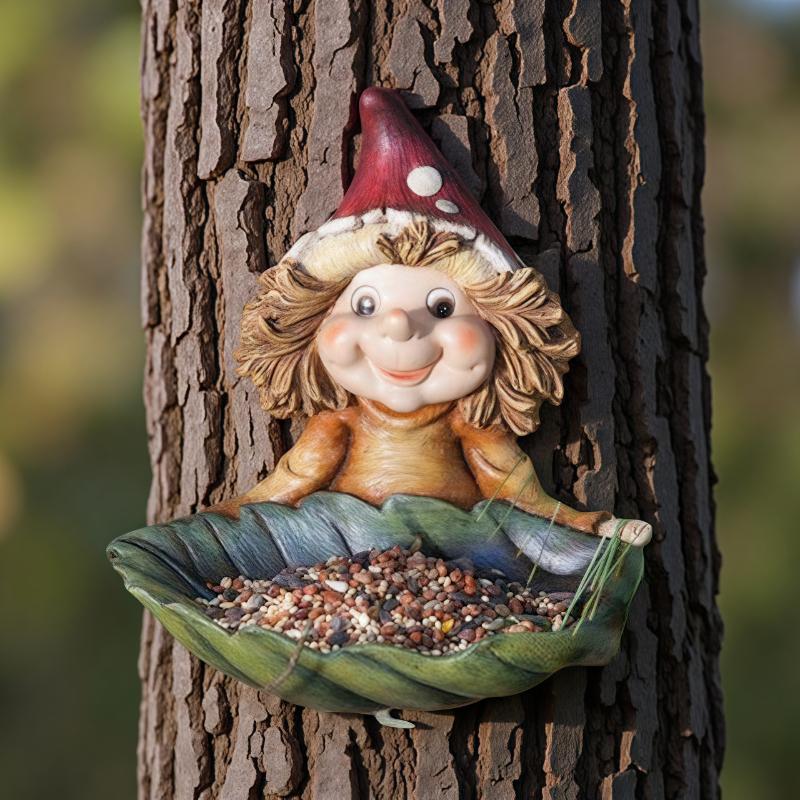 Fairy Bird Feeder House | Whimsical Garden Decor | Squirrel-Proof Leaf Platform for Outdoor