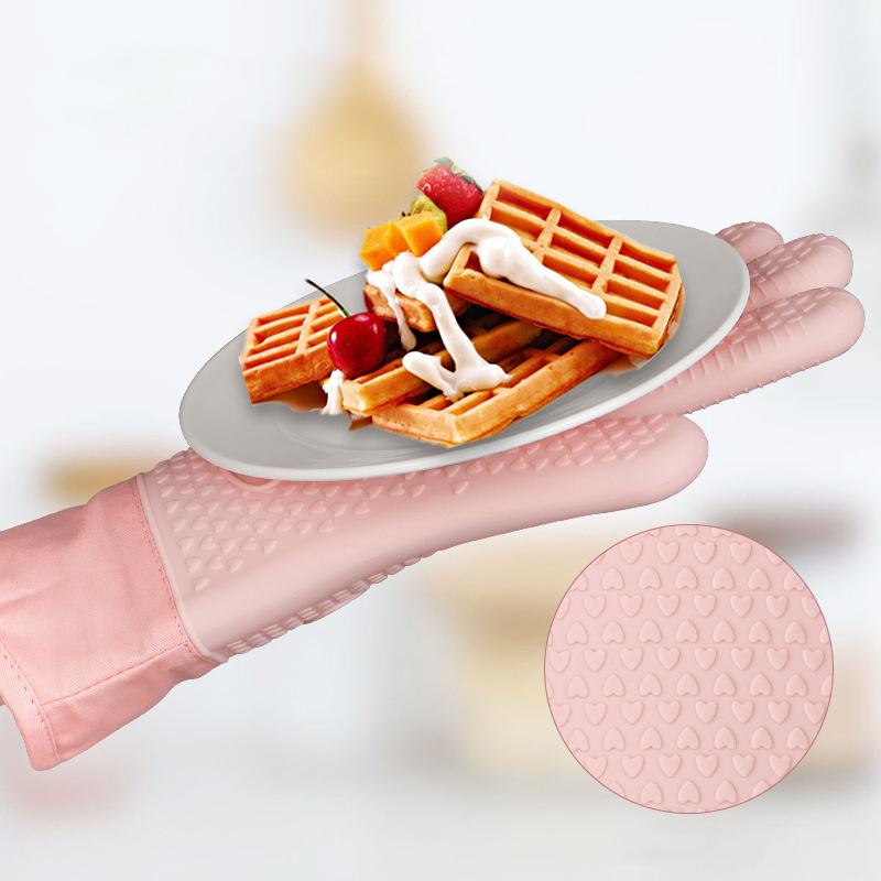 Five-Finger Extended Silicone Oven Microwave Gloves High Temperature Resistant Non-Slip Kitchen Baking Insulation Gloves