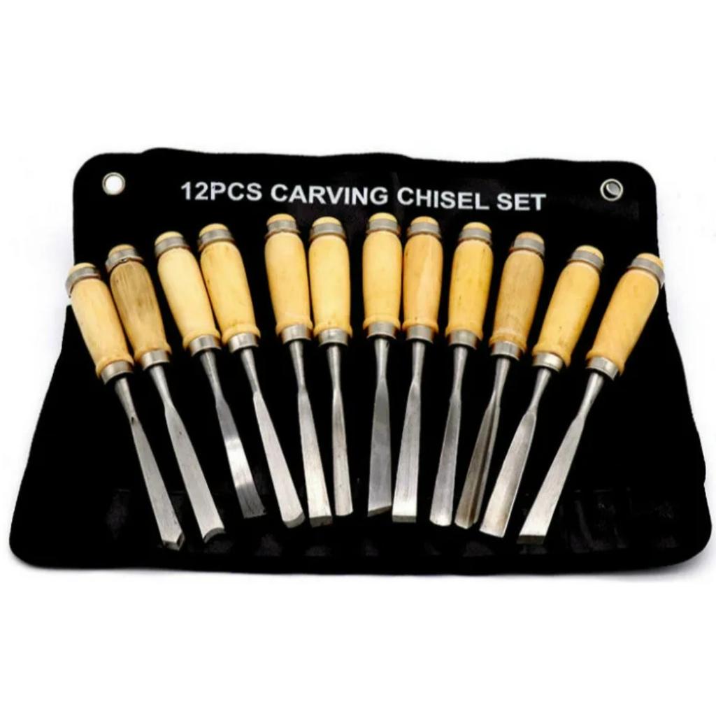12pcs Professional Wood Carving Sharp Hand Chisel, Woodworking Gouges for Beginners Hobbyists and Professionals with Black Case