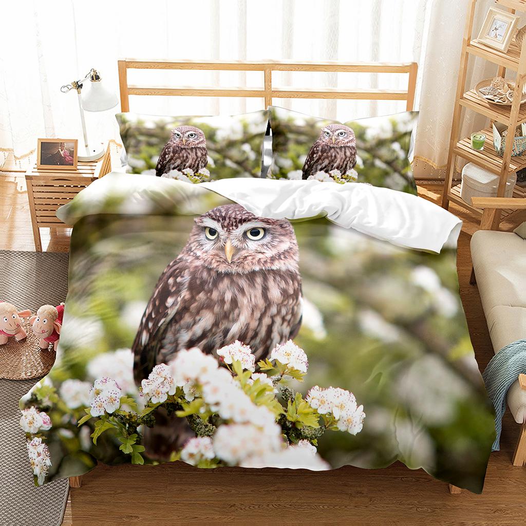Owl Duvet Cover Set Cute Bird Polyester Comforter Cover for Boys Girls Kids Bedding Set King Size Quilt Cover with Pillowcase