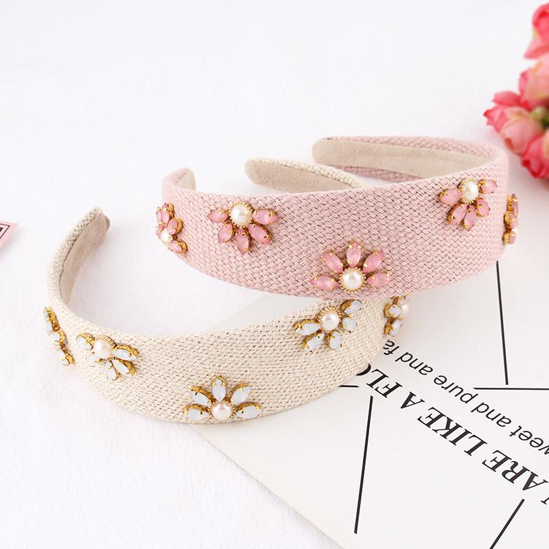 Ladies Fashion Flower Pearl Rhinestone Headband Wide Hairhoop Hair Accessories for Women Elegant Hair Jewelry Tiara Hairbands