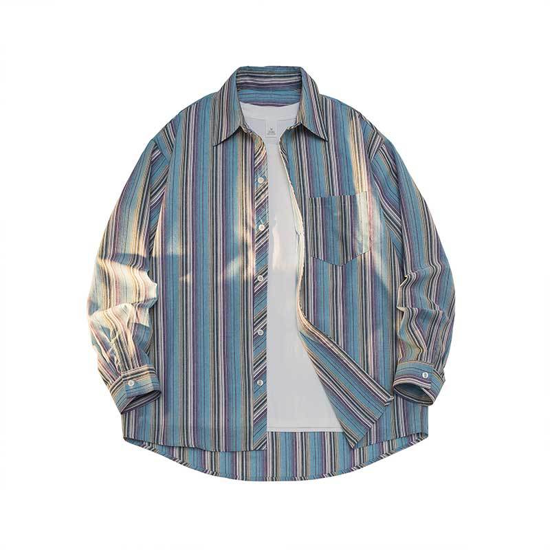 

Осенняя мужская полосатая рубашка с длинным рукавом, свободная куртка, мужские и женские рубашки, рубашка с длинным рукавом, дюймовая рубашка 3XL синий